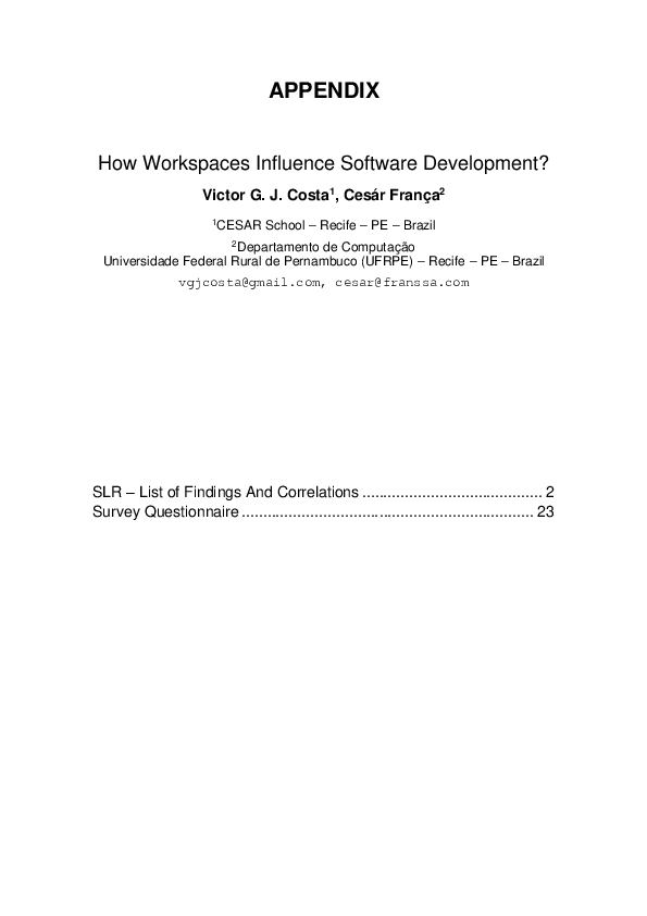 (PDF) How Workspaces Influence Software Development ? (Appendix)