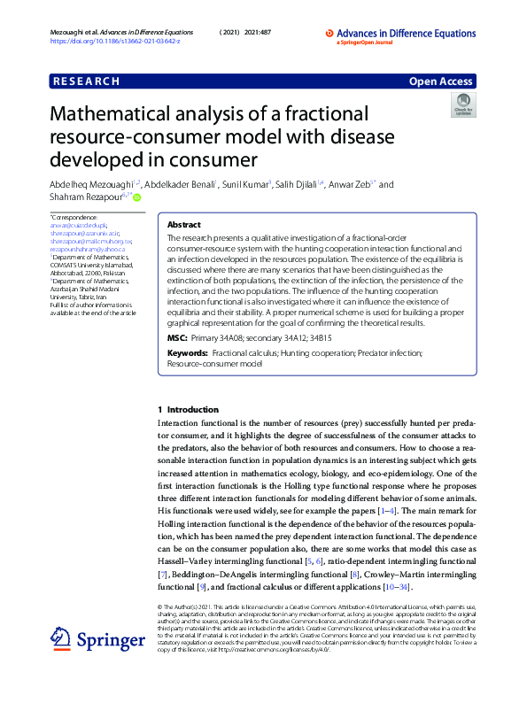 (PDF) Mathematical analysis of a fractional resource-consumer model ...