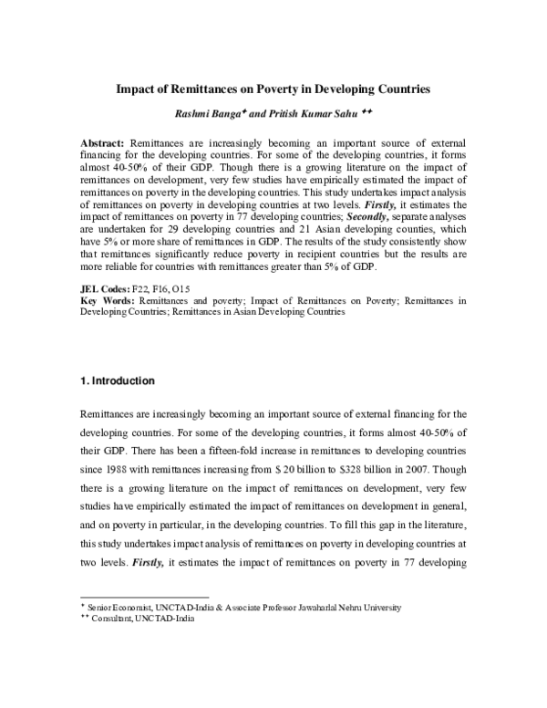 (PDF) Impact of Remittances on Poverty In Developing Countries