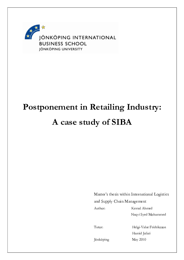 (PDF) Postponement in Retailing Industry: A case study of SIBA