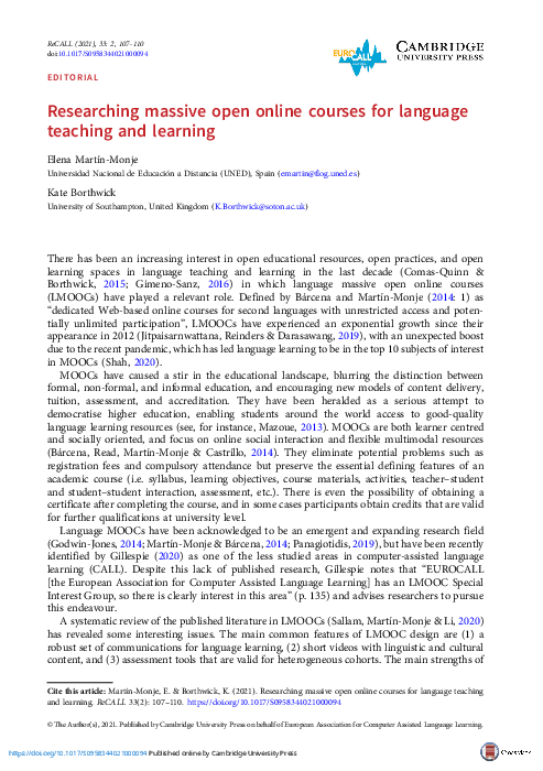 (PDF) Researching massive open online courses for language teaching and ...