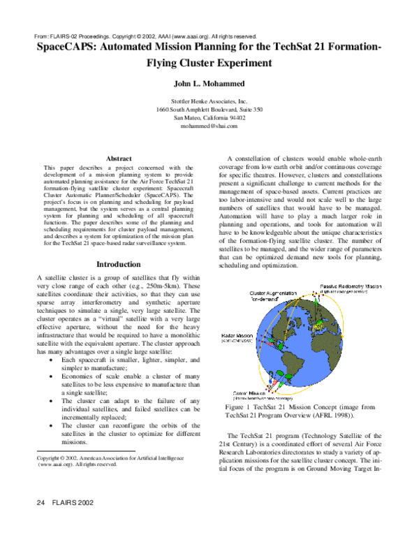 (PDF) SpaceCAPS: Automated Mission Planning for the TechSat 21 ...
