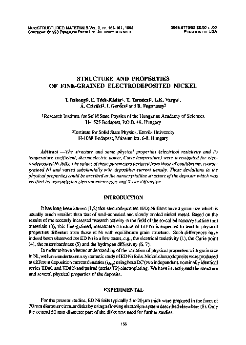 (PDF) Structure and properties of fine-grained electrodeposited nickel