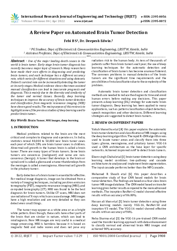 (PDF) A Review Paper on Automated Brain Tumor Detection