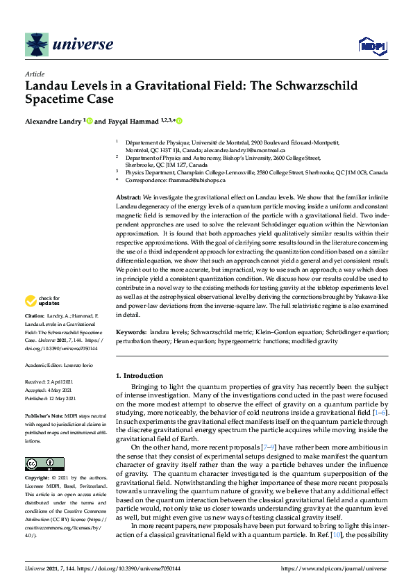 (PDF) Landau Levels in a Gravitational Field: The Schwarzschild ...