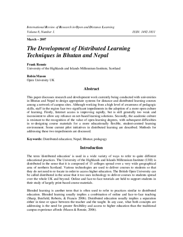(PDF) The Development of Distributed Learning Techniques in Bhutan and ...