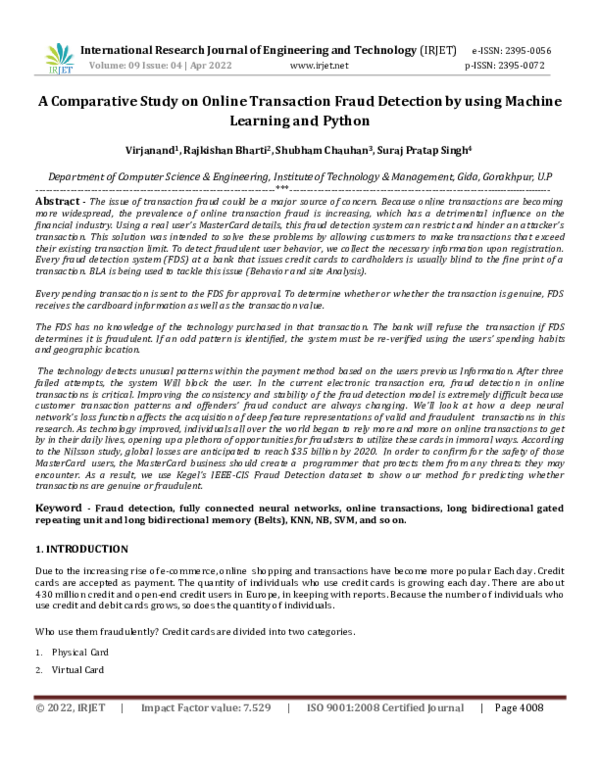 (PDF) A Comparative Study on Online Transaction Fraud Detection by ...