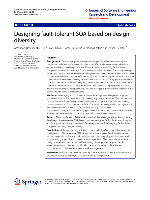 (PDF) Designing fault-tolerant SOA based on design diversity