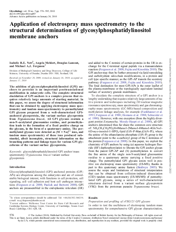 (PDF) Application of electrospray mass spectrometry to the structural ...