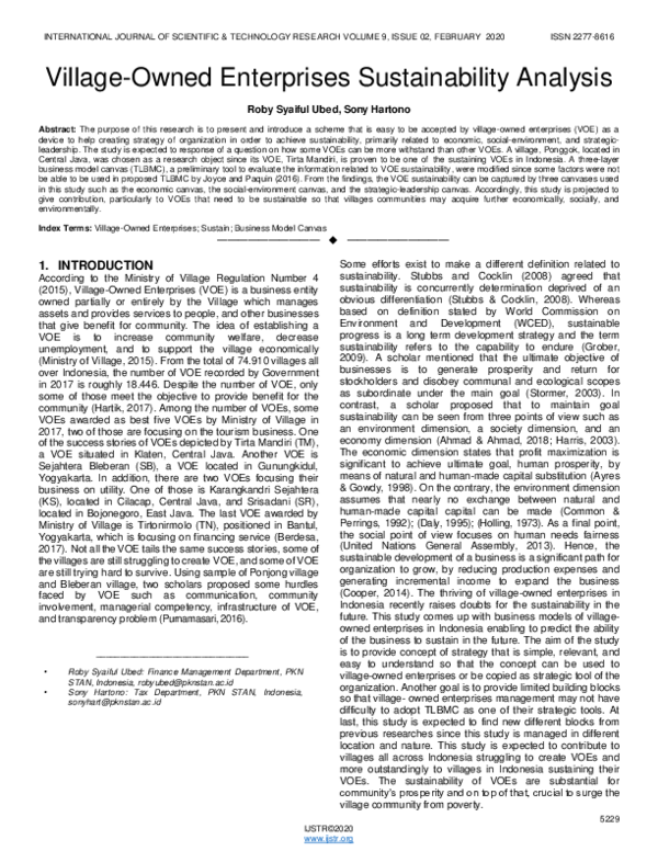 Pdf Village Owned Enterprises Sustainability Analysis
