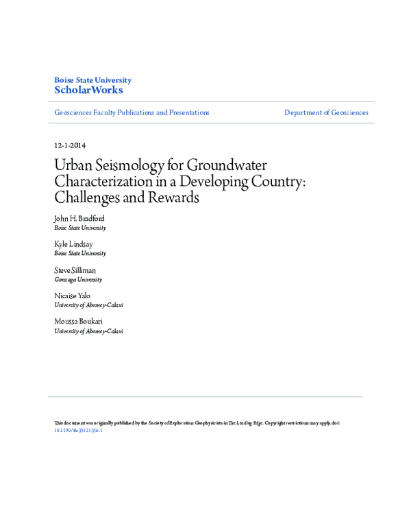 (PDF) Urban seismology for groundwater characterization in a developing ...