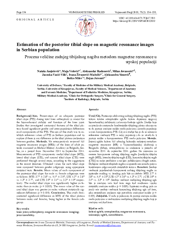 (PDF) Estimation of the posterior tibial slope on MR images in Serbian ...