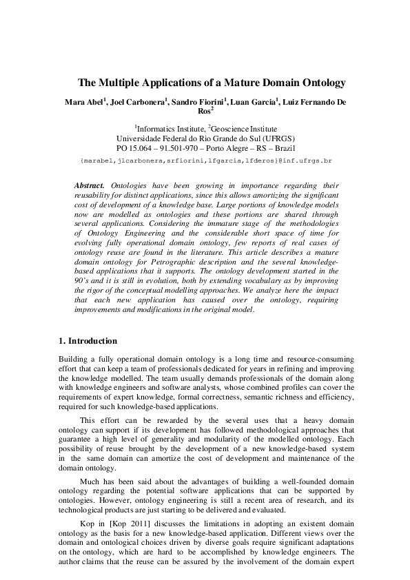 (PDF) The Multiple Applications of a Mature Domain Ontology