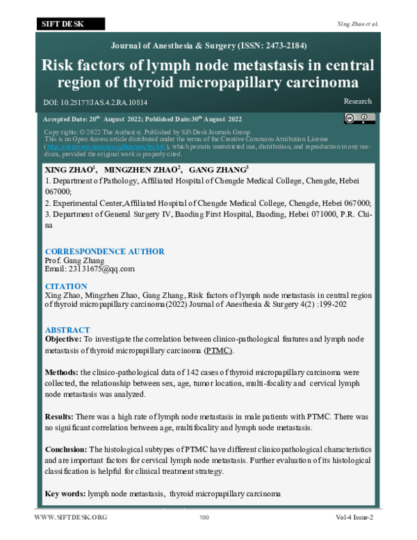 (PDF) Risk factors of lymph node metastasis in central region of ...