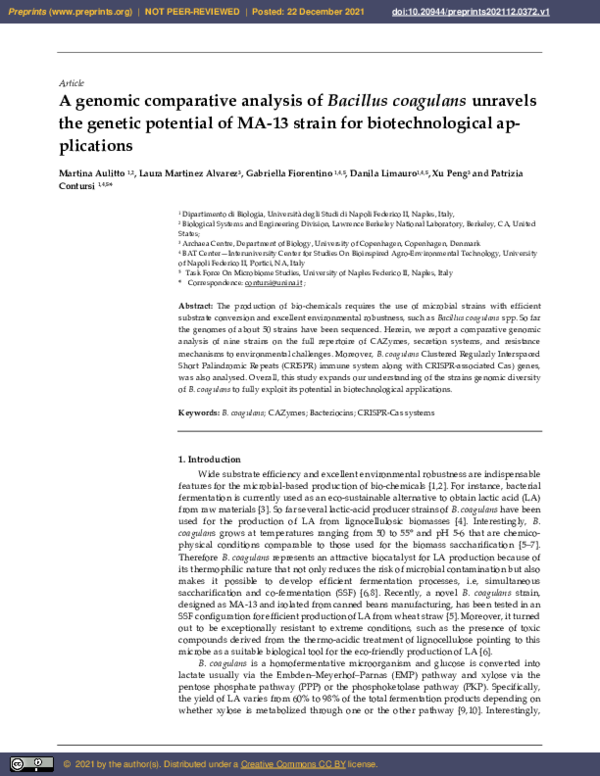 (PDF) A Genomic Comparative Analysis of Bacillus Coagulans Unravels the ...
