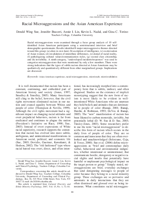 (PDF) Racial microaggressions and the Asian American experience