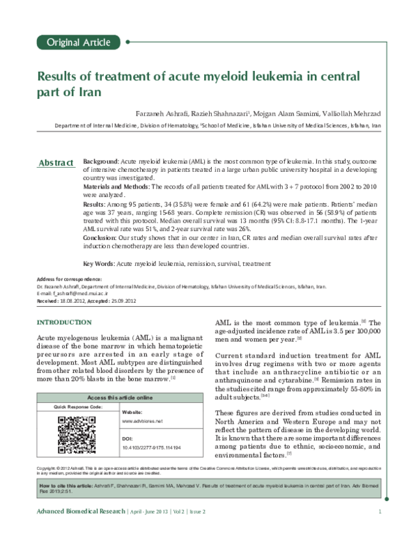 (PDF) Results of treatment of acute myeloid leukemia in central part of ...