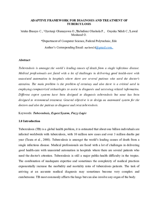 (PDF) ADAPTIVE FRAMEWORK FOR DIAGNOSIS AND TREATMENT OF TUBERCULOSIS