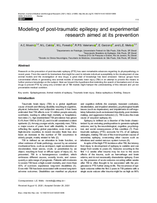(PDF) Modeling of post-traumatic epilepsy and experimental research ...