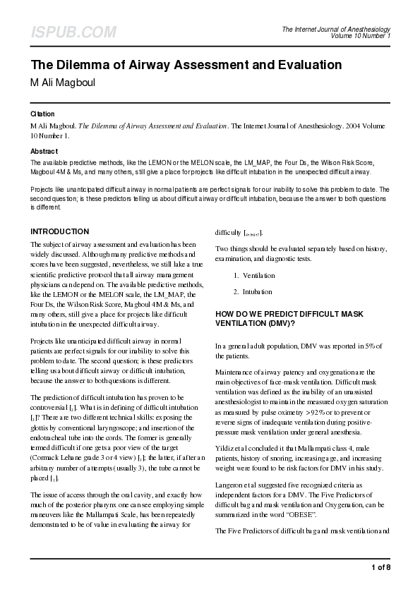 (PDF) The Dilemma of Airway Assessment and Evaluation magboul magboul Academia.edu