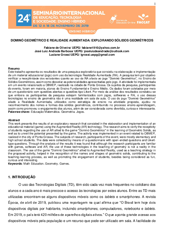 (PDF) Dominó Geométrico e Realidade Aumentada: Explorando Sólidos ...