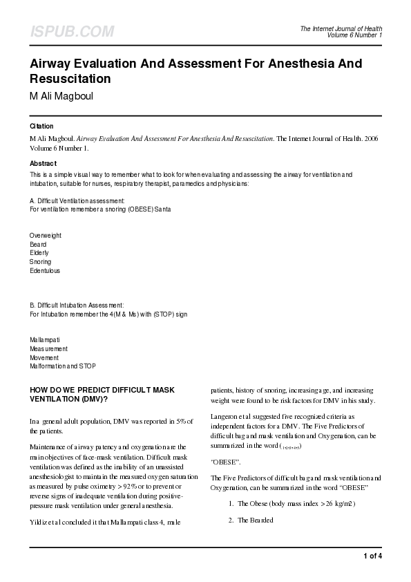 (PDF) Airway Evaluation And Assessment For Anesthesia And Resuscitation magboul magboul