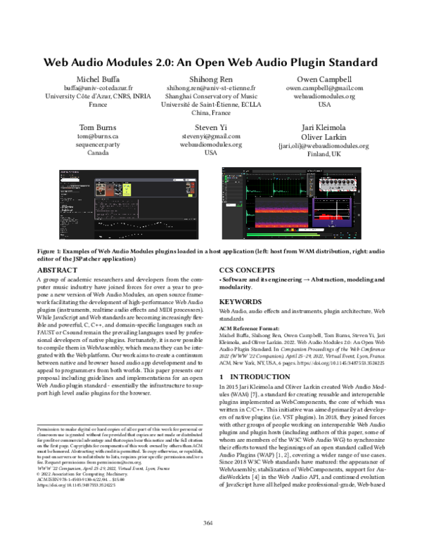 (PDF) Web Audio Modules 2.0: An Open Web Audio Plugin Standard