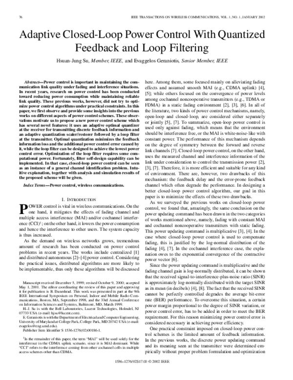 (PDF) Adaptive closed-loop power control with quantized feedback and ...