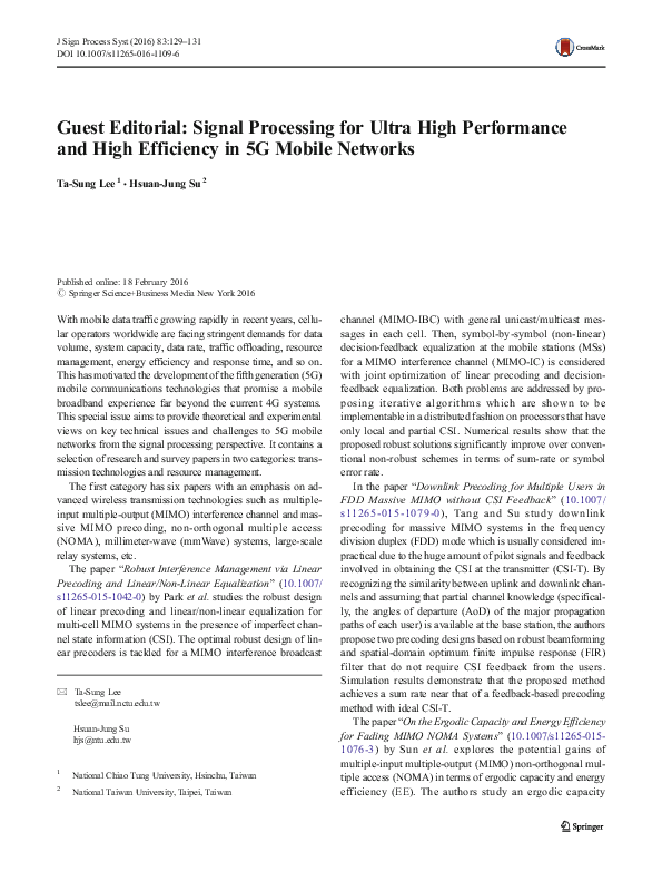 (PDF) Guest Editorial: Signal Processing for Ultra High Performance and ...