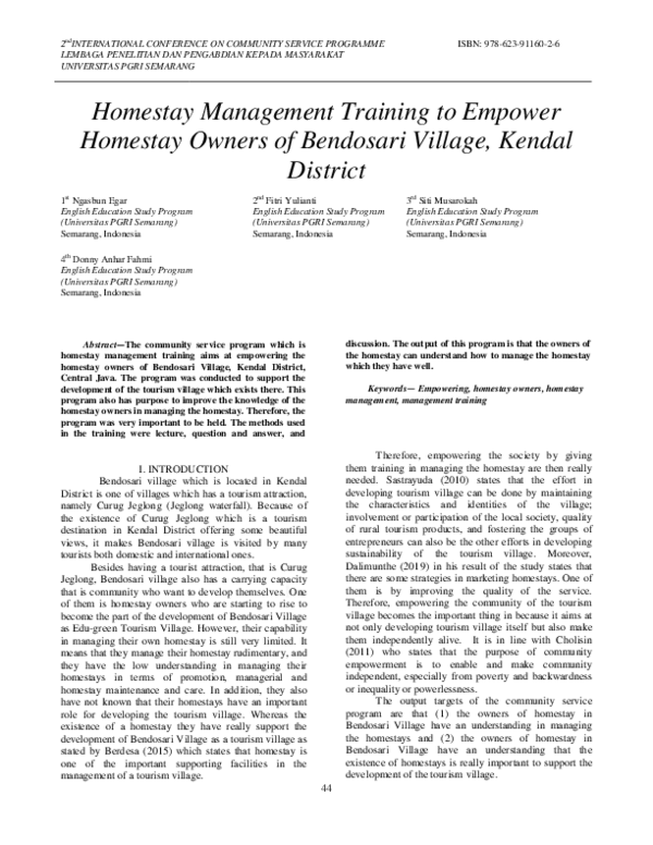 (PDF) Homestay Management Training to Empower Homestay Owners of ...