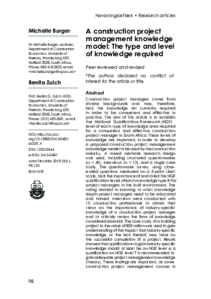 (PDF) A construction project management knowledge model: The type and ...