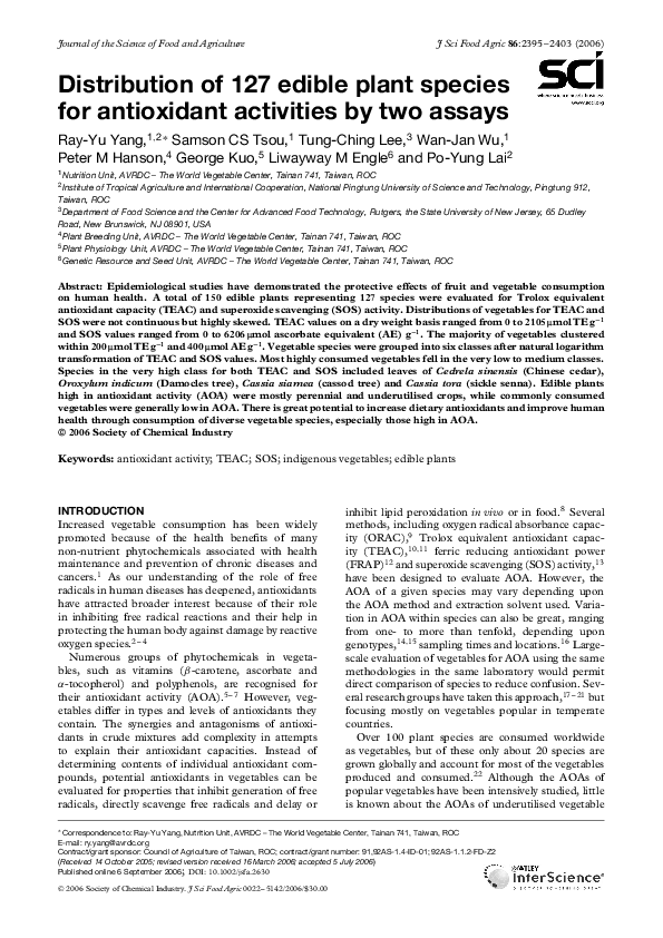 (PDF) Distribution of 127 edible plant species for antioxidant