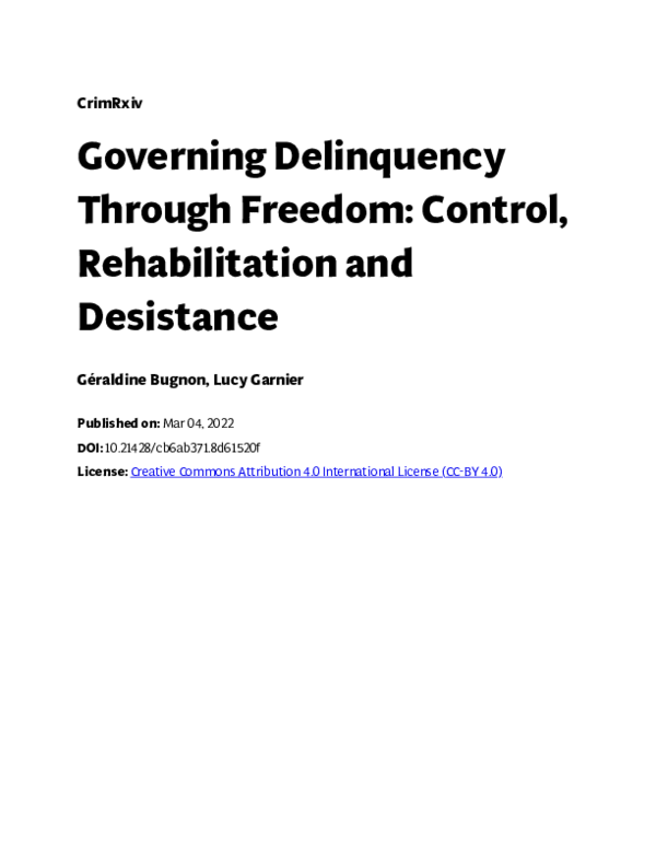 (PDF) Governing Delinquency Through Freedom: Control, Rehabilitation ...