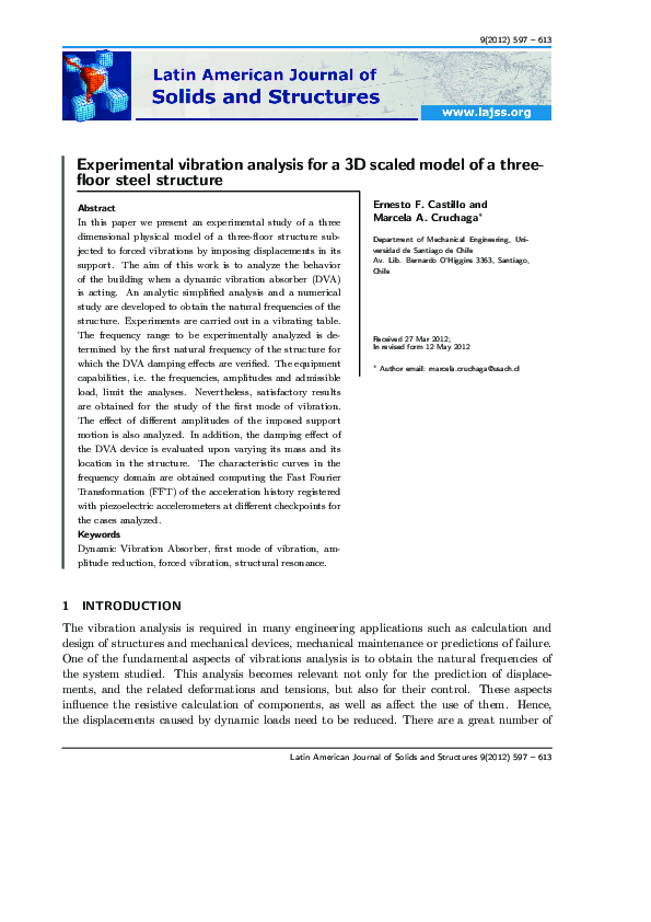 (PDF) Experimental vibration analysis for a 3D scaled model of a three ...