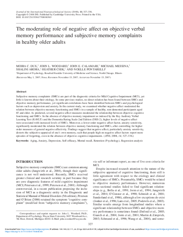 (PDF) The moderating role of negative affect on objective verbal memory ...