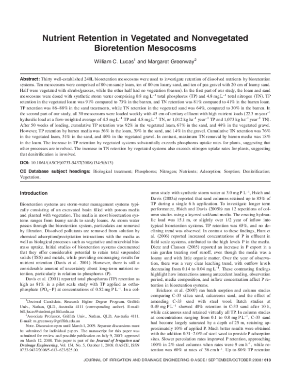 (PDF) Nutrient Retention in Vegetated and Nonvegetated Bioretention ...