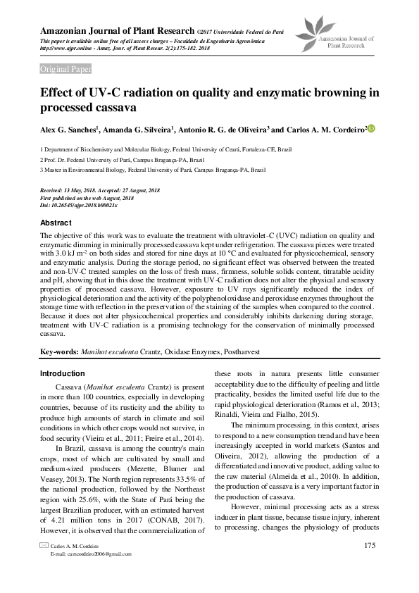 (PDF) Effect of UV-C radiation on quality and enzymatic browning in ...
