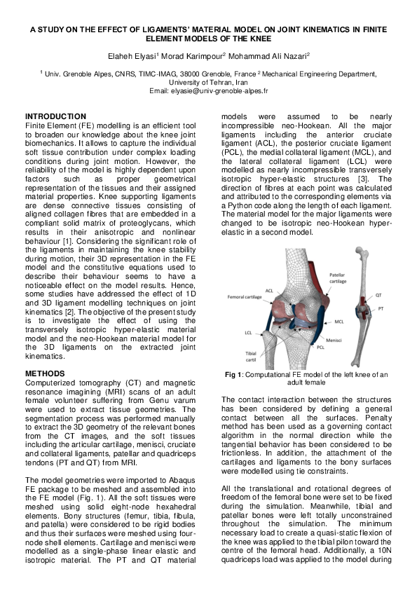 (PDF) A Study on the Effect of Ligaments ’ Material Model on Joint ...