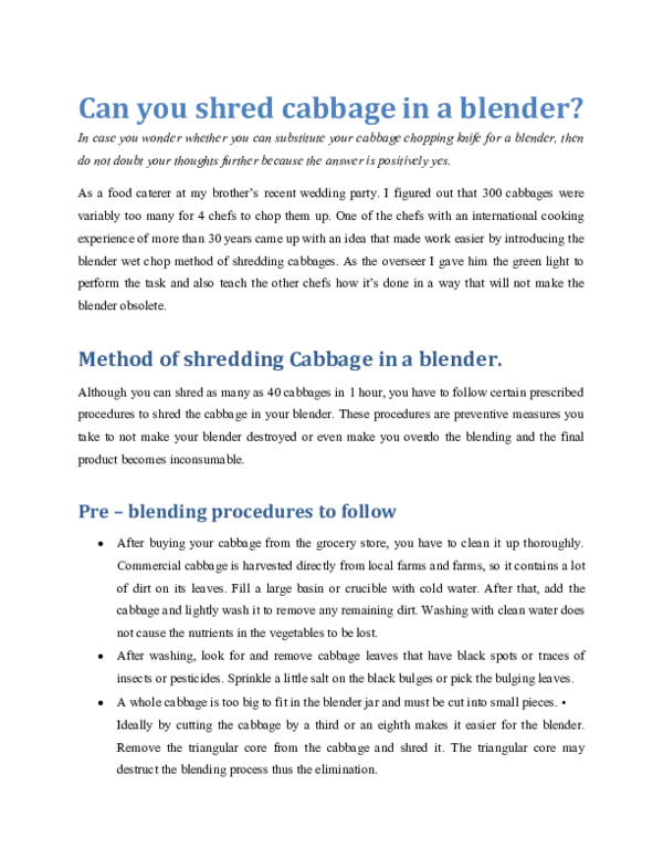 (DOC) Can you shred cabbage in a blender charles wambugu Academia.edu