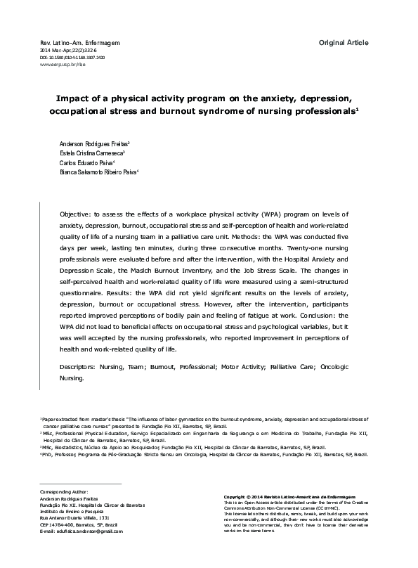 (PDF) Impact of a physical activity program on the anxiety, depression ...