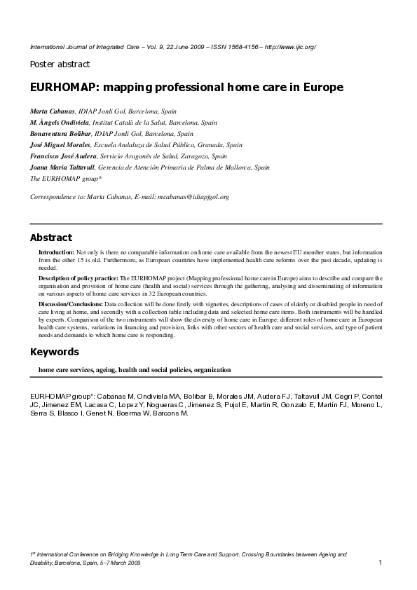 (PDF) EURHOMAP: mapping professional home care in Europe