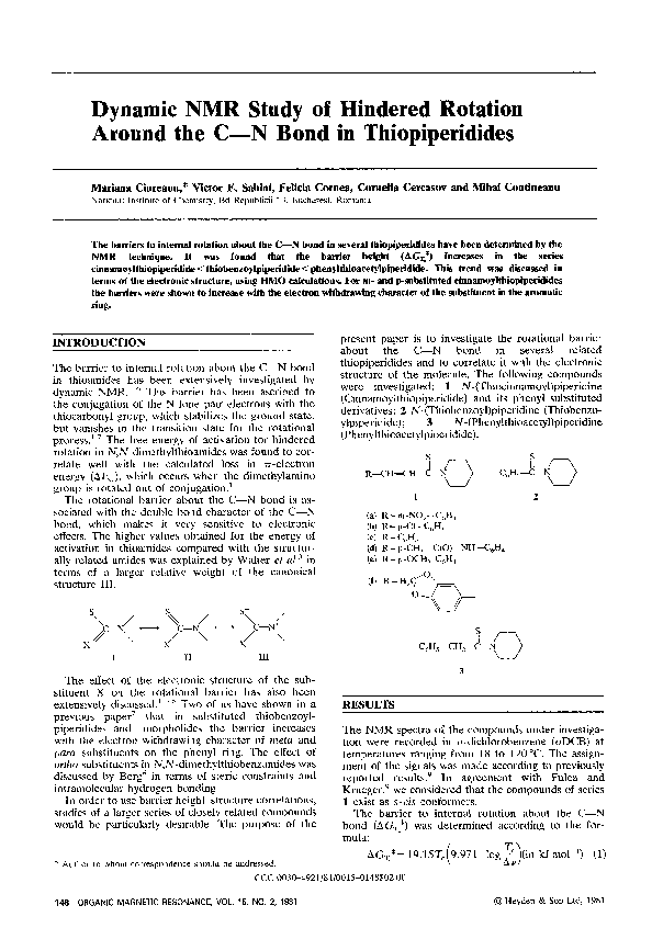 (PDF) Dynamic NMR study of hindered rotation around the C N bond in ...