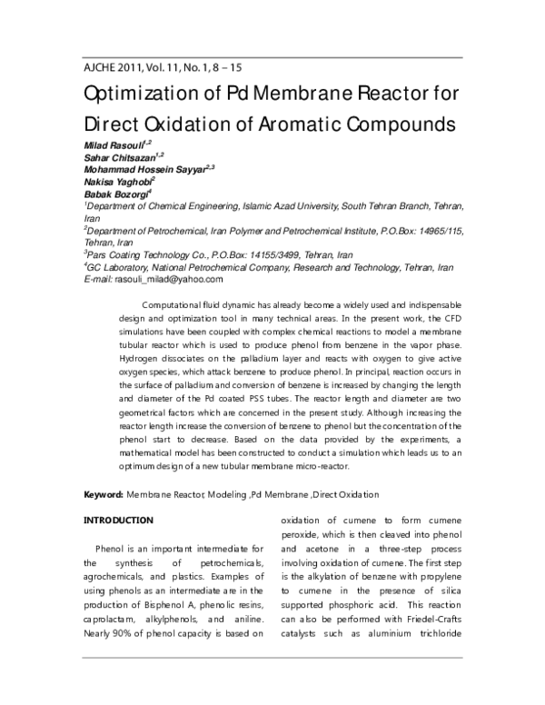 (PDF) Optimization of Pd Membrane Reactor for Direct Oxidation of ...