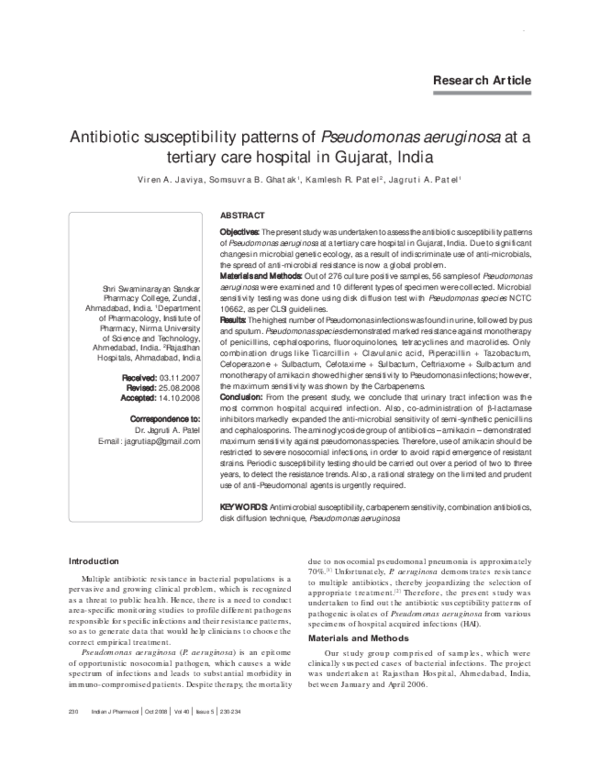 (PDF) Antibiotic susceptibility patterns of Pseudomonas aeruginosa at a ...
