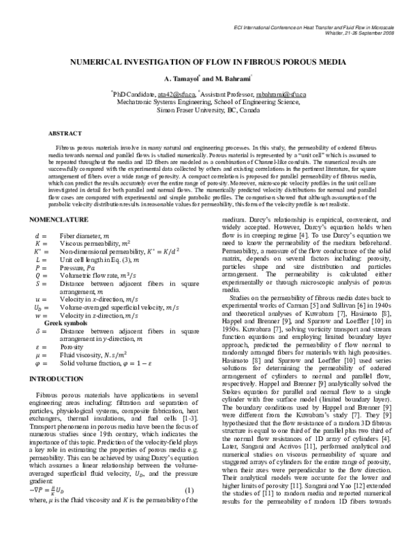 (PDF) Numerical Investigation of Flow in Fibrous Porous Media