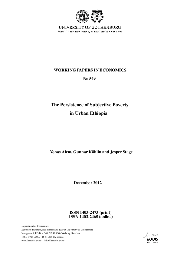 (PDF) The Persistence of Subjective Poverty in Urban Ethiopia