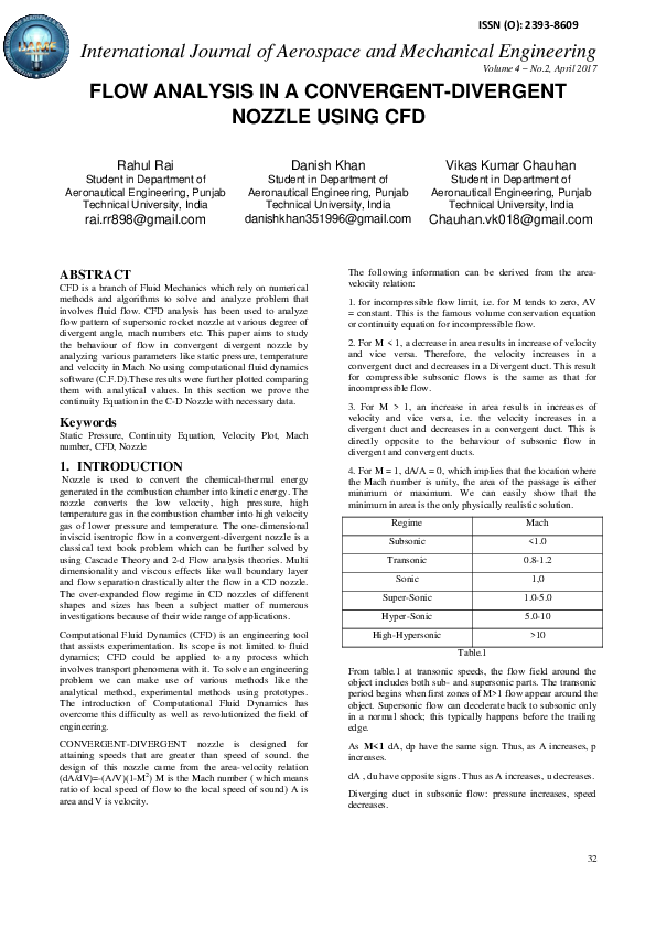 (PDF) Flow Analysis in a Convergent-Divergent Nozzle Using CFD