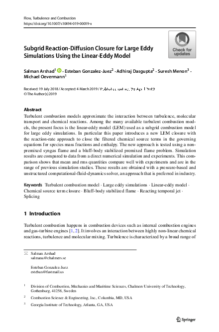 (PDF) Subgrid Reaction-Diffusion Closure for Large Eddy Simulations ...