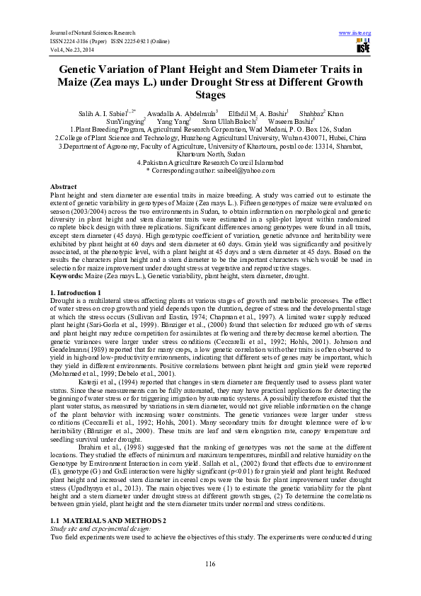 (PDF) Genetic Variation of Plant Height and Stem Diameter Traits in ...