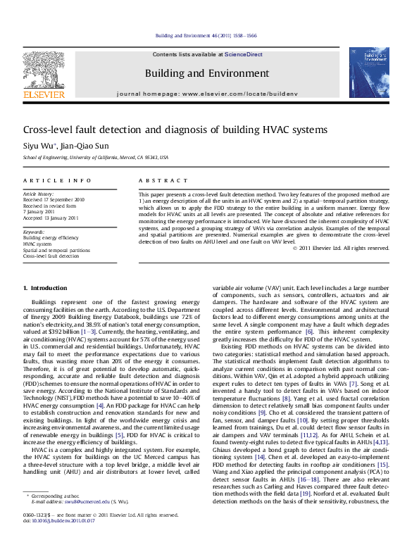 (PDF) Cross-level fault detection and diagnosis of building HVAC ...